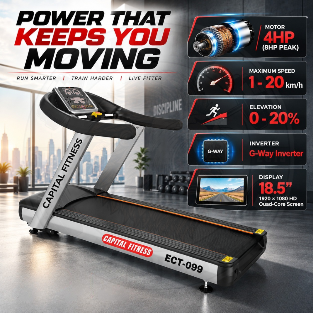 ECT-099 Commercial Treadmill – 4HP Motor, 8HP Peak | Capital Fitness